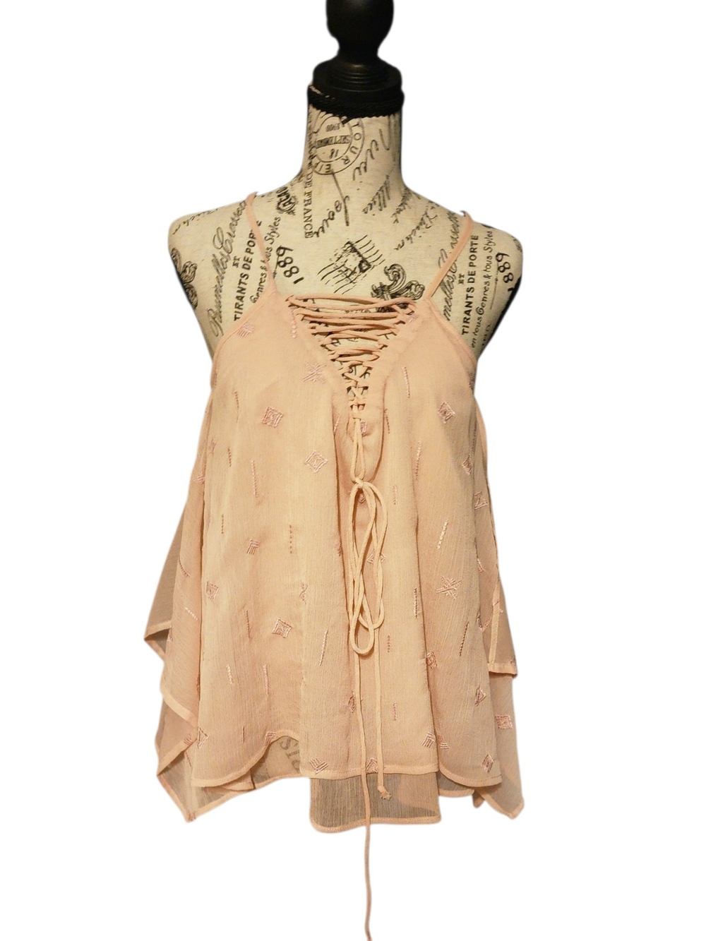 Hippie Laundry Embroidered Lace-Up Cami, Medium